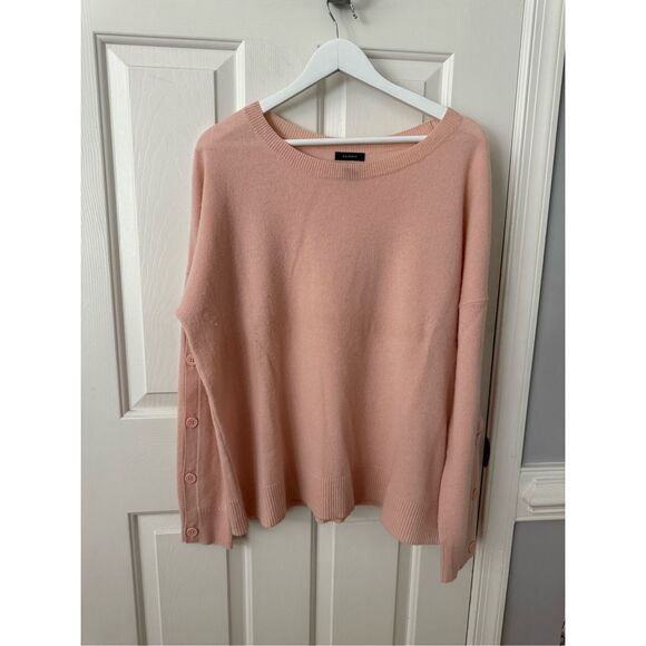 Halogen Atlantic Pacific Pink Button Sleeve Wool & Cashmere Crewneck Sweater sz - Picture 1 of 6